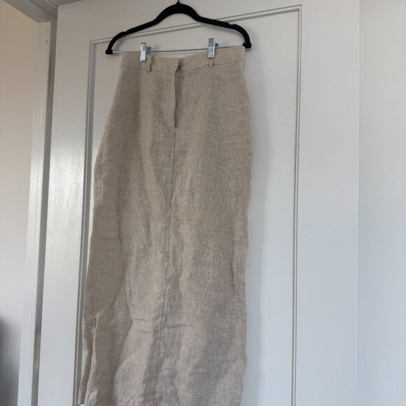 Reformation Gia Midi Skirt In Cream Linen Pencil Cut - Picture 4 of 7